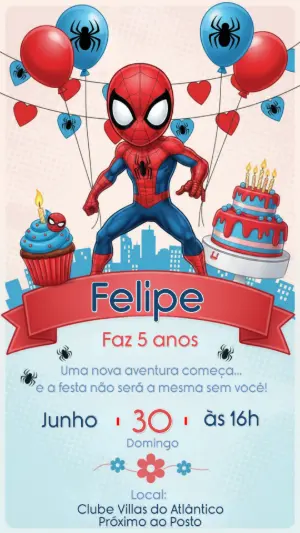 Convite de Aniversário Homem-Aranha Editável para Enviar