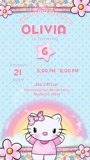 Cute Cat Hello Kitty  Animated Birthday Invitation Video Template