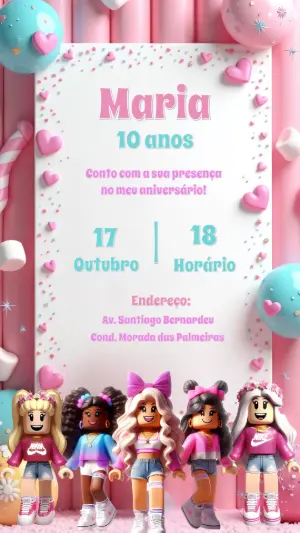Convite de Aniversário Roblox Menina para Editar Online
