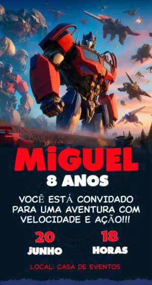 Convite de Aniversário Transformers Optimus Prime Editável