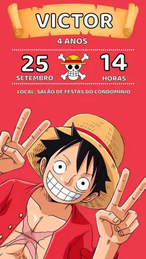Convite de Aniversário One Piece com Luffy para Editar Online