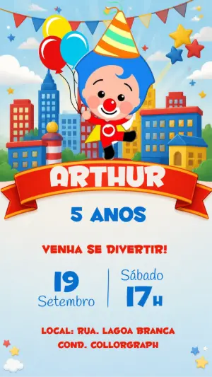 Convite de Aniversário Plim Plim Editável para Festa Infantil