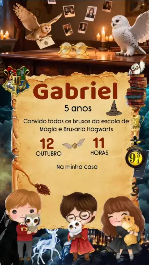 Convite Animado Harry Potter Mágico para Editar