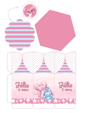Centro de Mesa Lilo & Stitch Rosa e Azul Editável para Aniversário