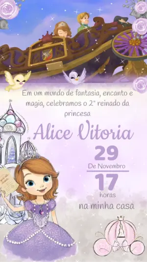 Convite Animado Aniversário Princesinha Sofia para Editar