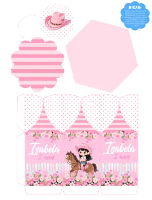 Centro de Mesa Cowgirl Rosa para Aniversário Editável