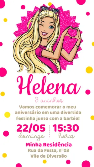 Convite de Aniversário Barbie Rosa com Glitter para Editar