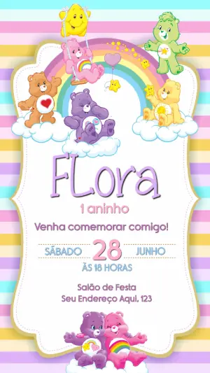 Convite de Aniversário Ursinhos Carinhosos para Editar Online