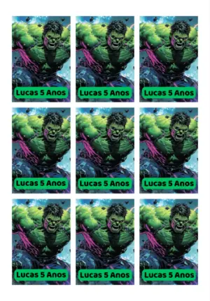 Tag de Aniversário Hulk com Herói para Editar e Imprimir
