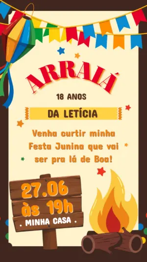 Convite de Aniversário Arraiá Rústico e Colorido para Editar