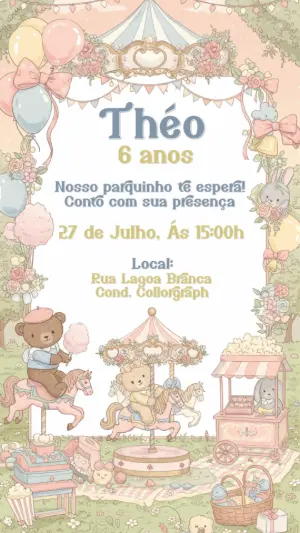 Convite de Aniversário Parquinho Fofo Estilo Bobbie Goods para Editar