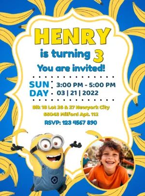 Minions Birthday Invitation | Fun & Editable Digital Template with photo