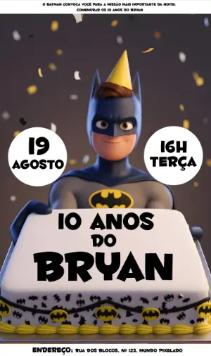 Convite de Aniversário Batman para Editar Online
