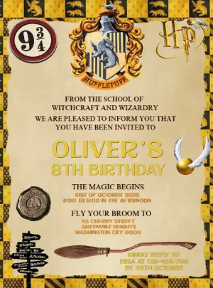 Hufflepuff Harry Potter Birthday Invitation to Edit Online