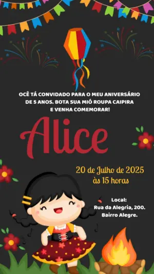 Convite Animado Festa Junina Menina para Editar Online