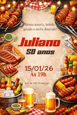 Convite Digital de Churrasco para Aniversário Masculino Editável