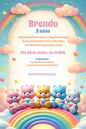 Convite de Aniversário Ursinhos Carinhosos para Editar Online