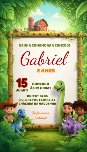 Invitación de cumpleaños Dinosaurio – Estático – Convite digital - Edite você mesmo