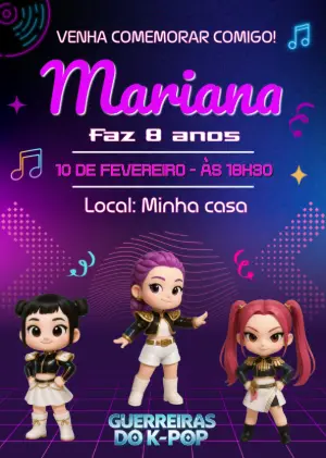 Convite de Aniversário Guerreiras do K-Pop