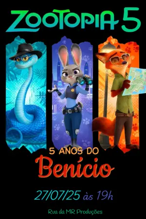 Convite de Aniversário Zootopia com Personagens para Editar