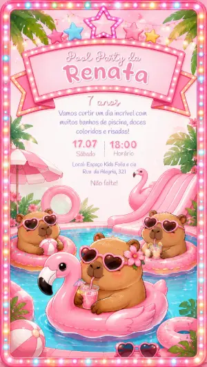 Convite Digital Festa na Piscina Capivara para Editar Online