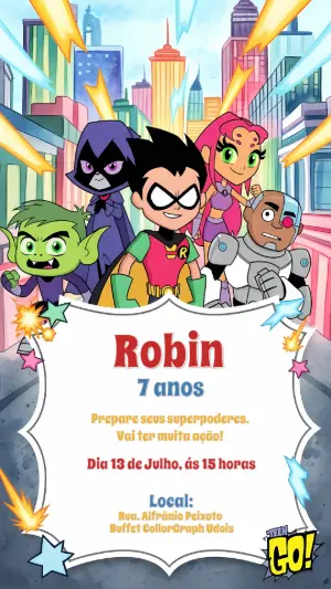 Convite de Aniversário Jovens Titãs em Ação para Editar