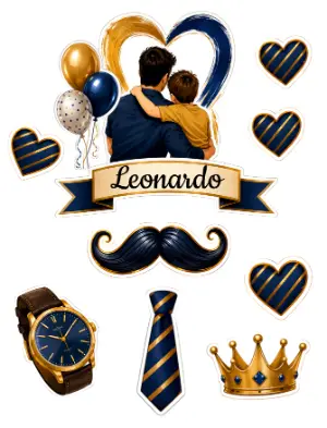 Topo de Bolo Dia dos Pais Azul e Dourado Elegante para Editar