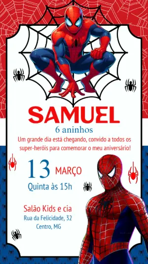 Convite de Aniversário Homem Aranha para Editar Online