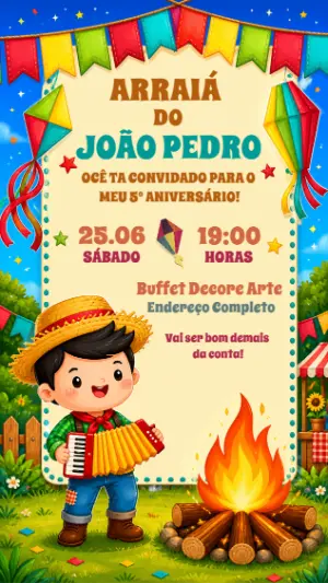 Convite de Aniversário Festa Junina Menino para Editar Online