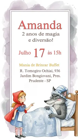 Convite Aniversário Chapeuzinho Vermelho para Editar Online