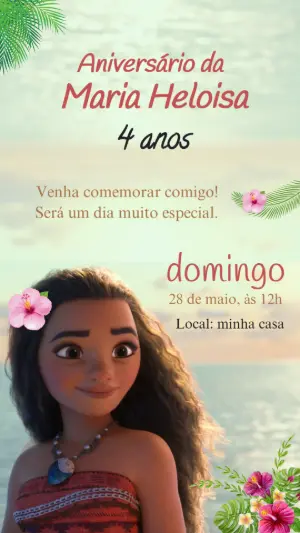 Convite Animado de Aniversário Moana para Editar Online