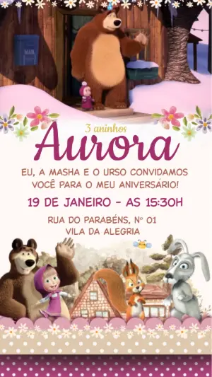 Vídeo Convite de Aniversário Masha e o Urso Editável