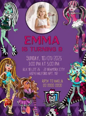 Editable Monster High Birthday Invitation with Photo