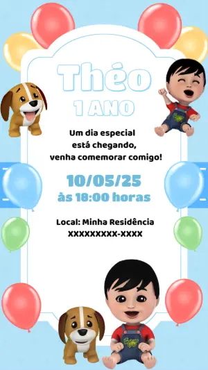 Convite de Aniversário Bento e Totó para Editar Online