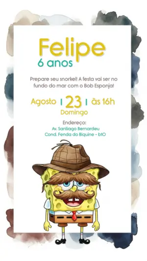 Convite de Aniversário Bob Esponja Detetive para Editar