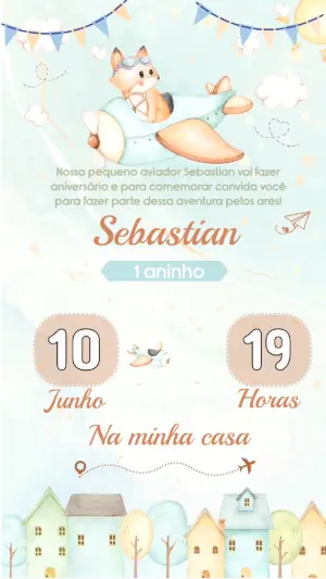 Vídeo Convite de Aniversário Infantil Aviador Editável