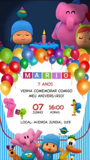Convite Animado Aniversário Pocoyo para Editar Online