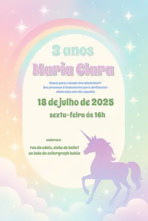 Convite Aniversário Unicórnio Mágico para Editar Online