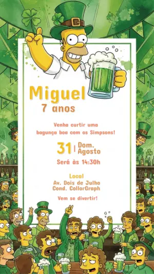Convite de Aniversário Os Simpsons com Homer para Editar Online