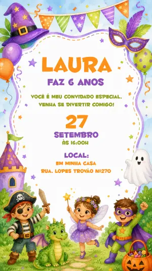 Convite Editável Aniversário Heróis de Pijama e Fantasias