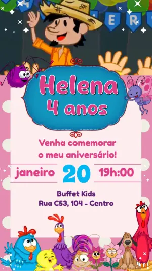 Convite Animado Galinha Pintadinha Rosa para Editar e Enviar