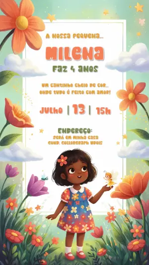Convite Aniversário Jardim Encantado com Menina para Editar