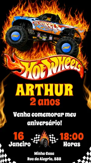 Convite de Aniversário Monster Truck Radical Modelo Editável