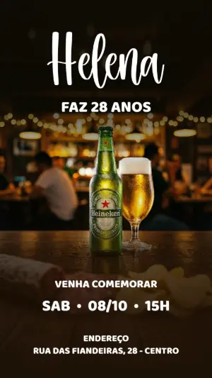 Convite Digital de Aniversário Adulto Tema Cerveja para Editar