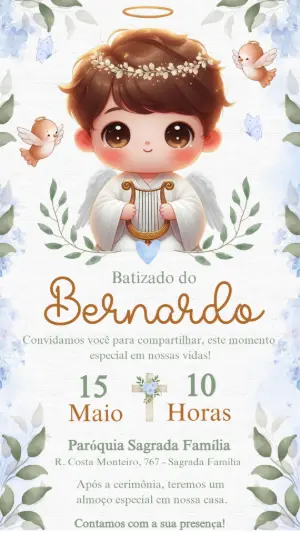 Convite de Batizado Anjinho Menino para Editar Online