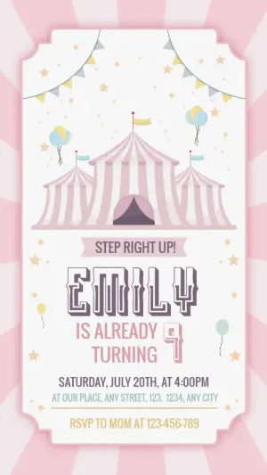 Pastel Circus Birthday Invitation Editable Template
