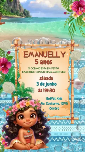 Convite Animado Aniversário Moana Baby para Editar Online