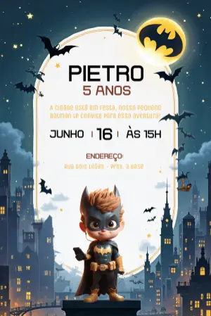 Convite Aniversário Batman Infantil para Editar Online
