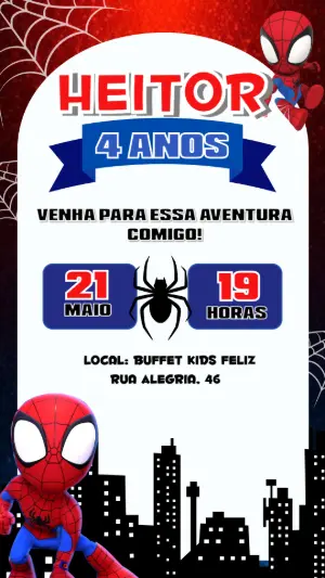 Convite Aniversário Homem Aranha para Editar Online