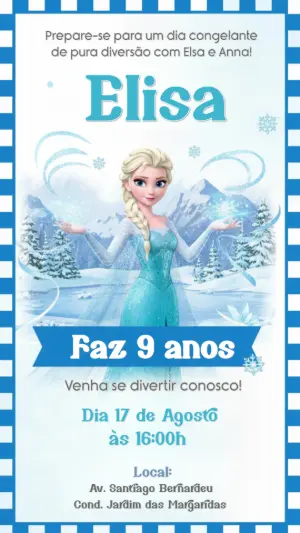 Convite de Aniversário Frozen com Elsa para Editar Online